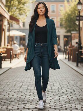 03: BloomChic Teal Blue Open Front Cardigan Size XL Layering Top